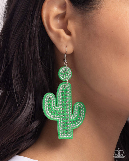 Paparazzi Earrings - Cactus Cameo - Green