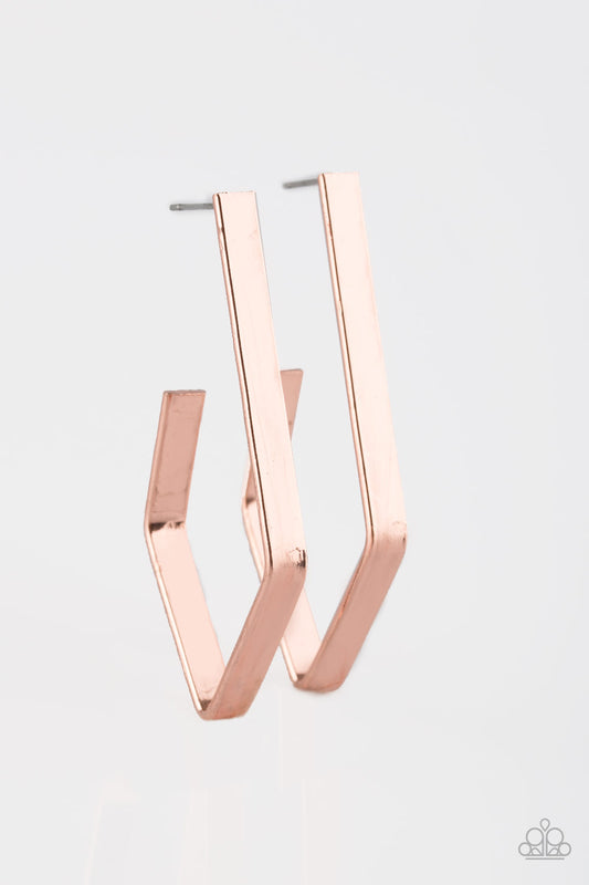 Paparazzi Earrings - Geo Grand - Copper