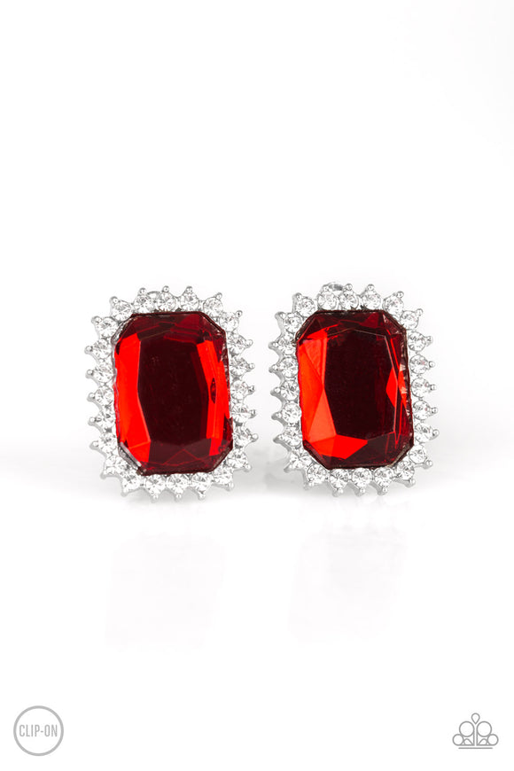 Paparazzi Earrings - Downtown Dapper - Red Clip-On