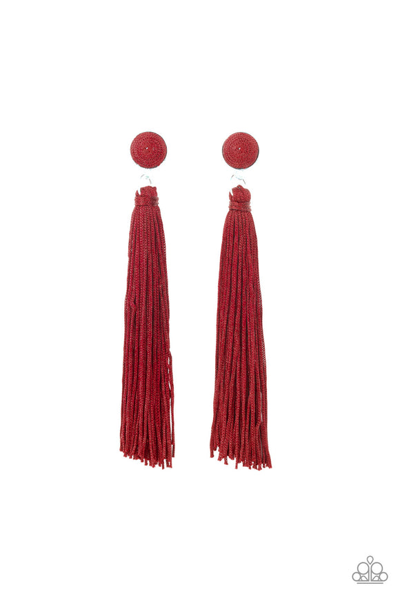 Paparazzi Earrings - Tightrope Tassel - Red
