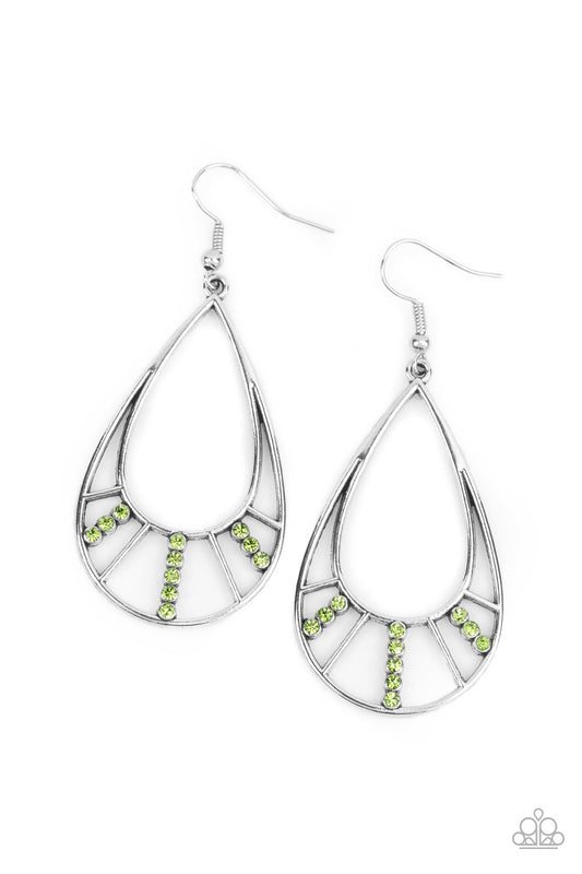 Paparazzi Earrings - Line Crossing Sparkle - Green