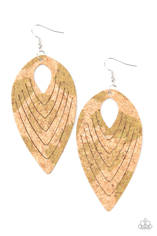 Paparazzi Earrings - Cork Cabana - Green