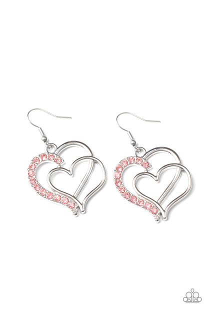 Paparazzi Earrings - Double the Heartache - Pink