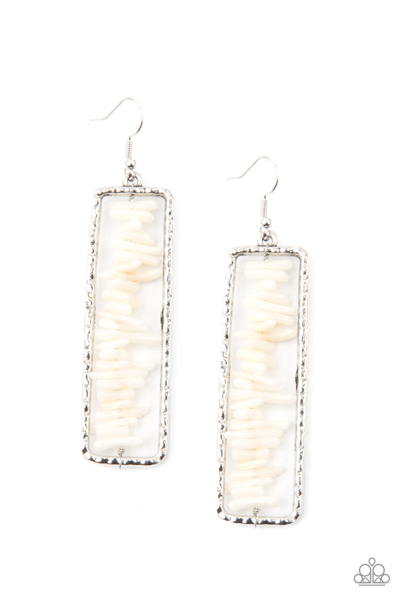 Paparazzi Earrings - Dont QUARRY, Be Happy - White