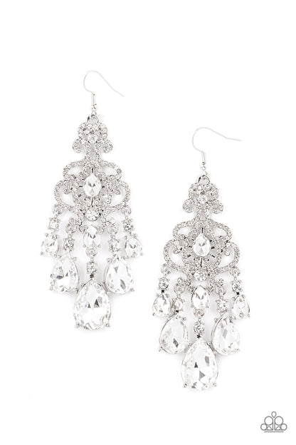 Paparazzi Earrings - Queen Of All Things Sparkly - White