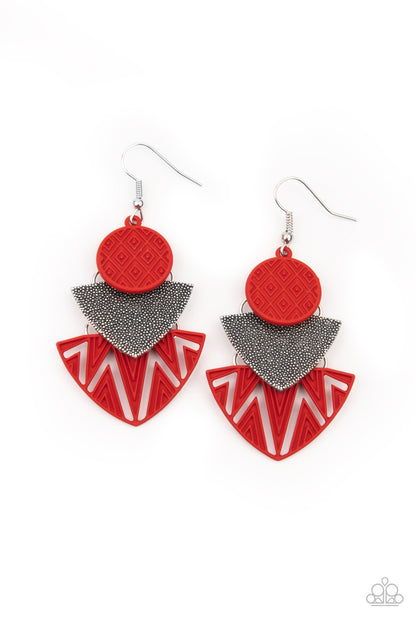 Paparazzi Earrings - Jurassic Juxtaposition - Red