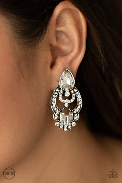 Paparazzi Earrings - Glamour Gauntlet - White