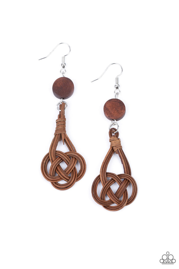 Paparazzi Earrings - Twisted Torrents - Brown