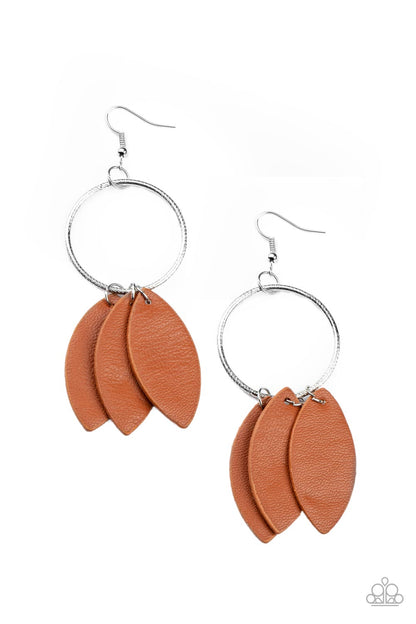 Paparazzi Earrings - Leafy Laguna - Brown