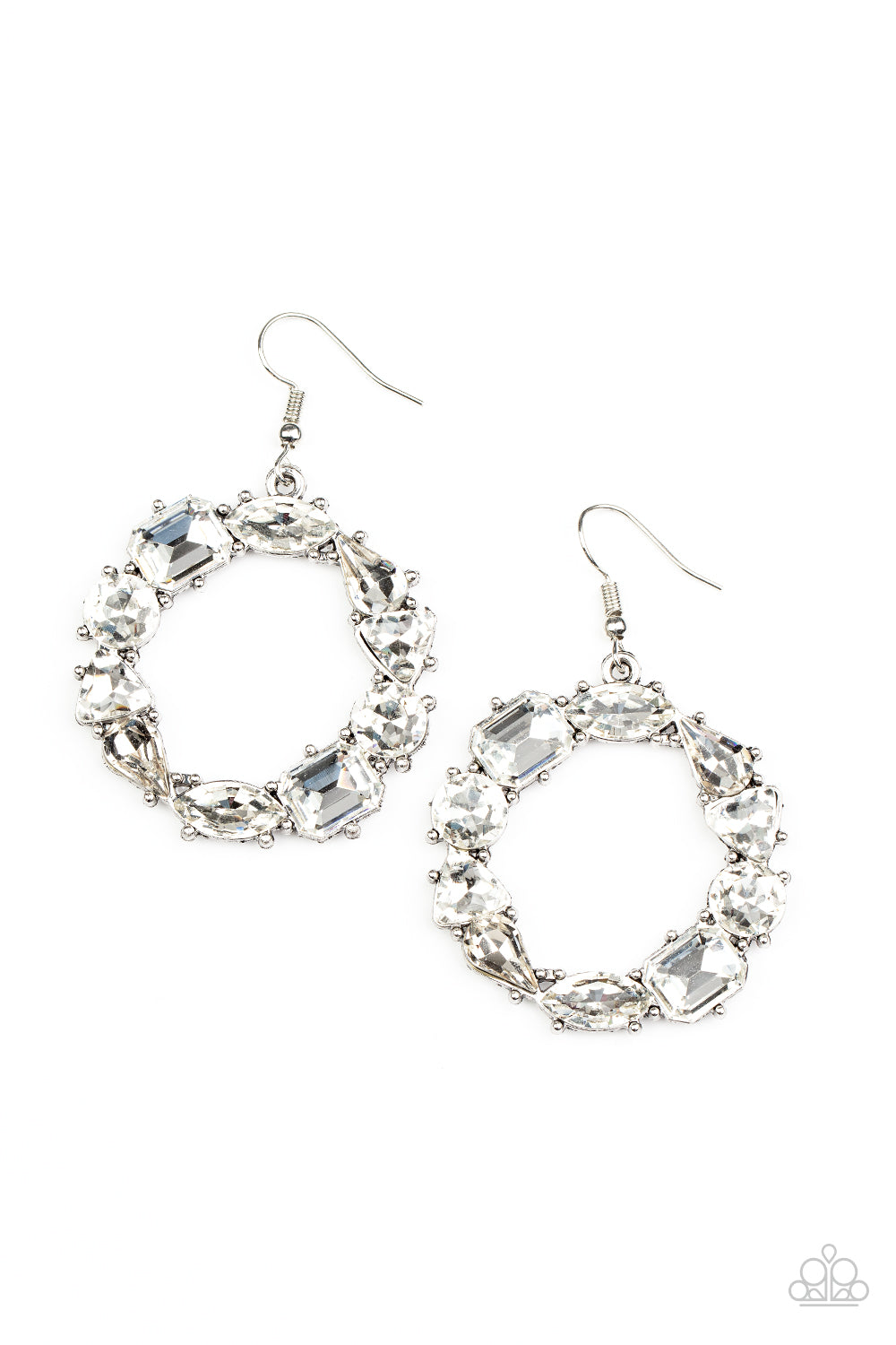 Paparazzi Earrings - GLOWING in Circles - White Earring