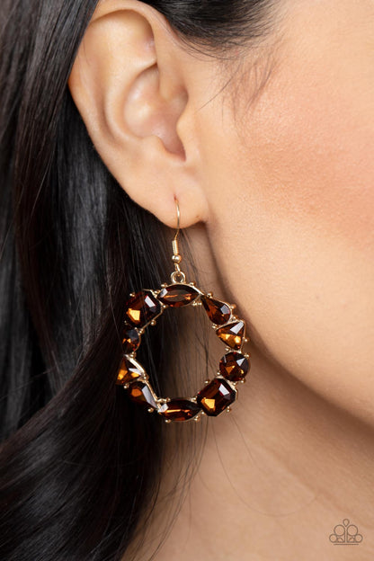 Paparazzi Earrings - GLOWING in Circles - Brown