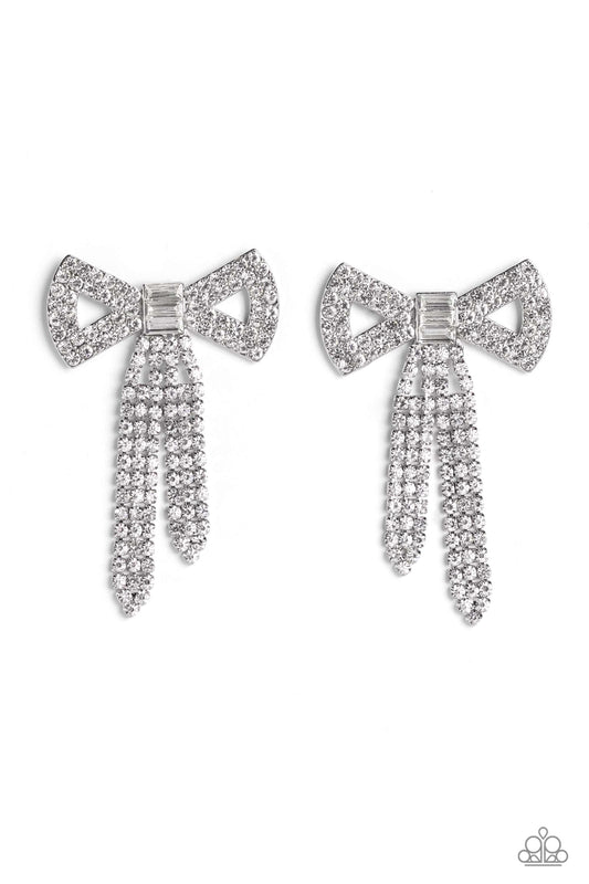 Paparazzi Earrings - Just BOW With It - White - Life of the Party August