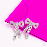 Paparazzi Earrings - Just BOW With It - White - Life of the Party August