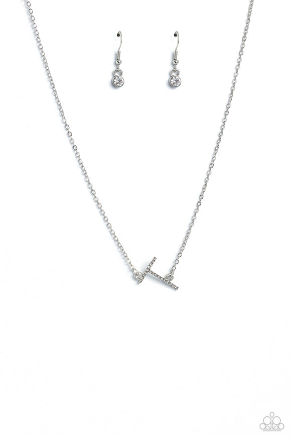 Paparazzi Necklace - INITIALLY Yours - T - White