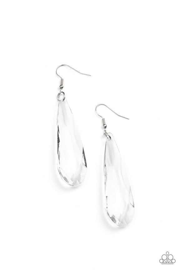 Paparazzi Earrings - Crystal Crowns - White