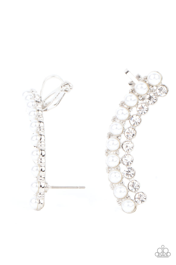 Paparazzi Earrings - Doubled Down On Dazzle - White Ear Crawlers