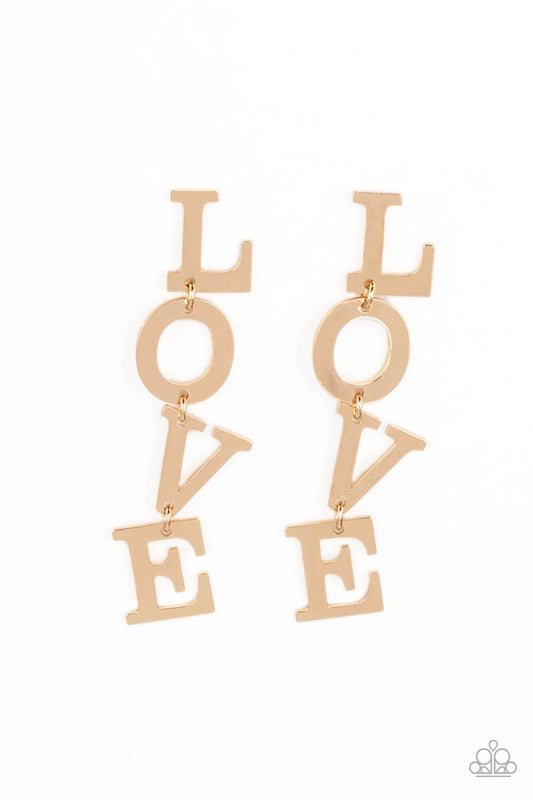 Paparazzi Earrings - L-O-V-E - Gold