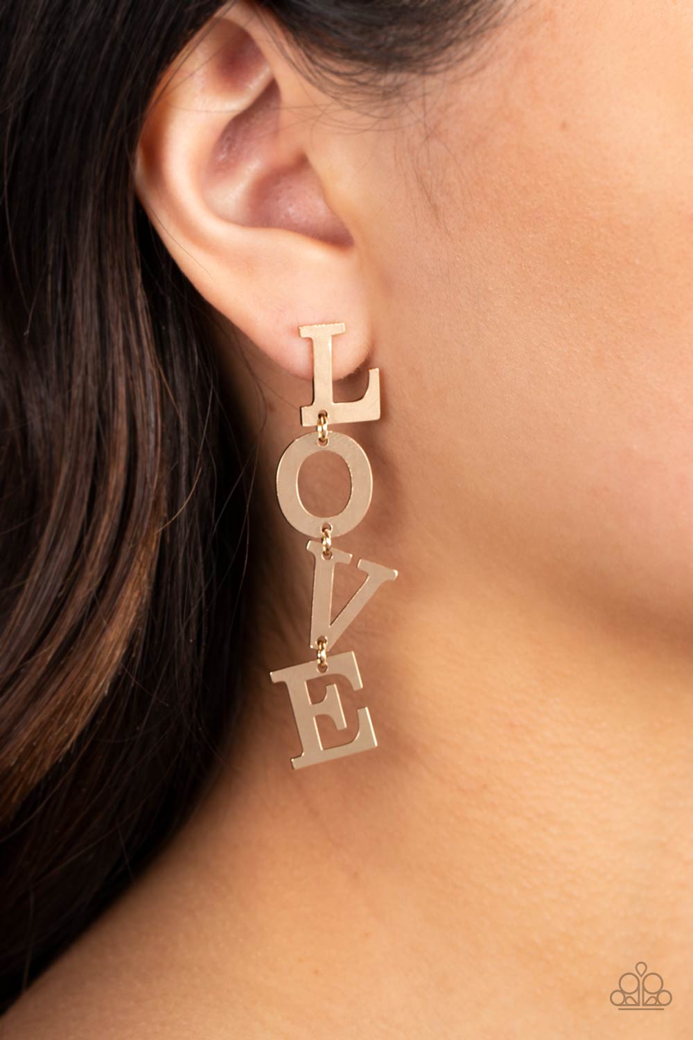 Paparazzi Earrings - L-O-V-E - Gold