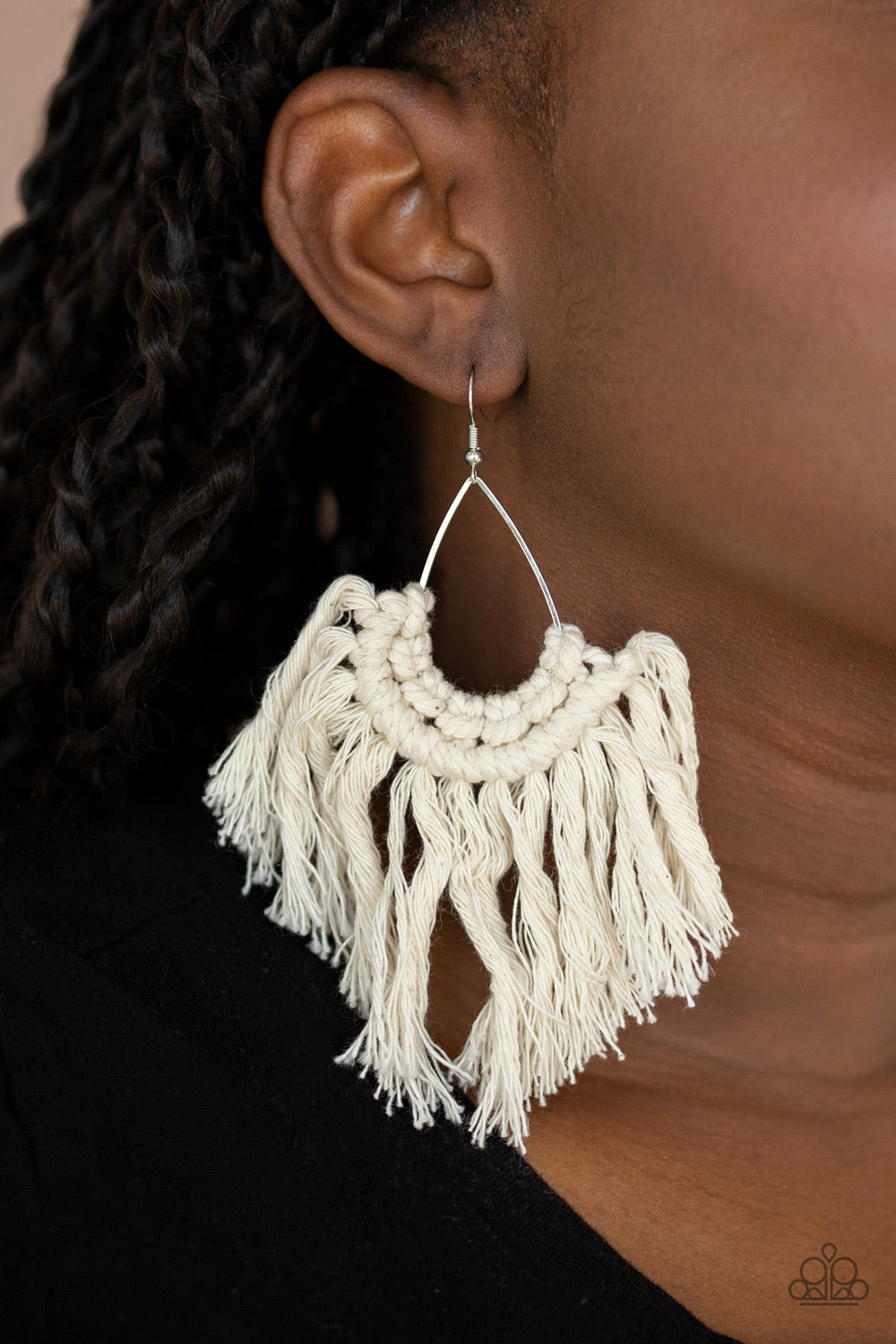 Paparazzi Earrings - Wanna Piece Of MACRAME? - White