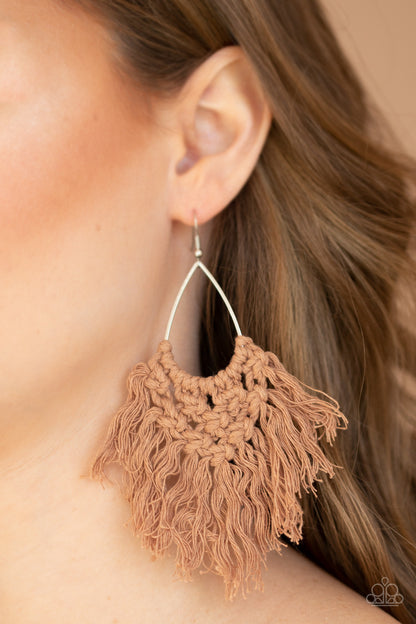 Paparazzi Earrings - Oh MACRAME, Oh My - Brown