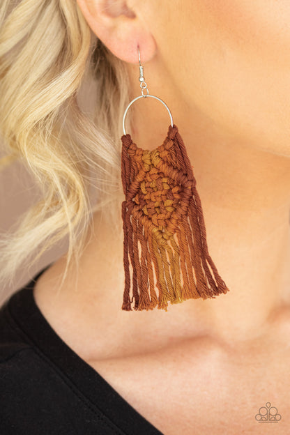 Paparazzi Earrings - Macrame Rainbow - Brown