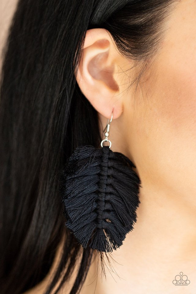 Paparazzi Earrings  - Knotted Native - Black