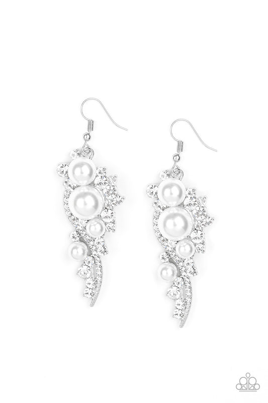 Paparazzi Earrings - High-End Elegance - White