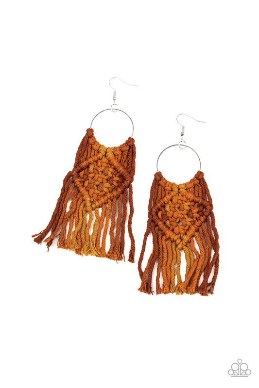 Paparazzi Earrings - Macrame Rainbow - Brown